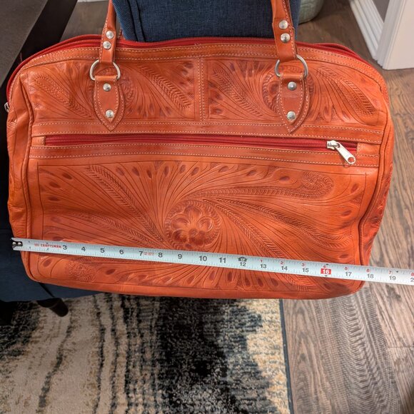 Vintage Large Leaders in Leather Tooled Floral Overnight Bag - Picture 11 of 12